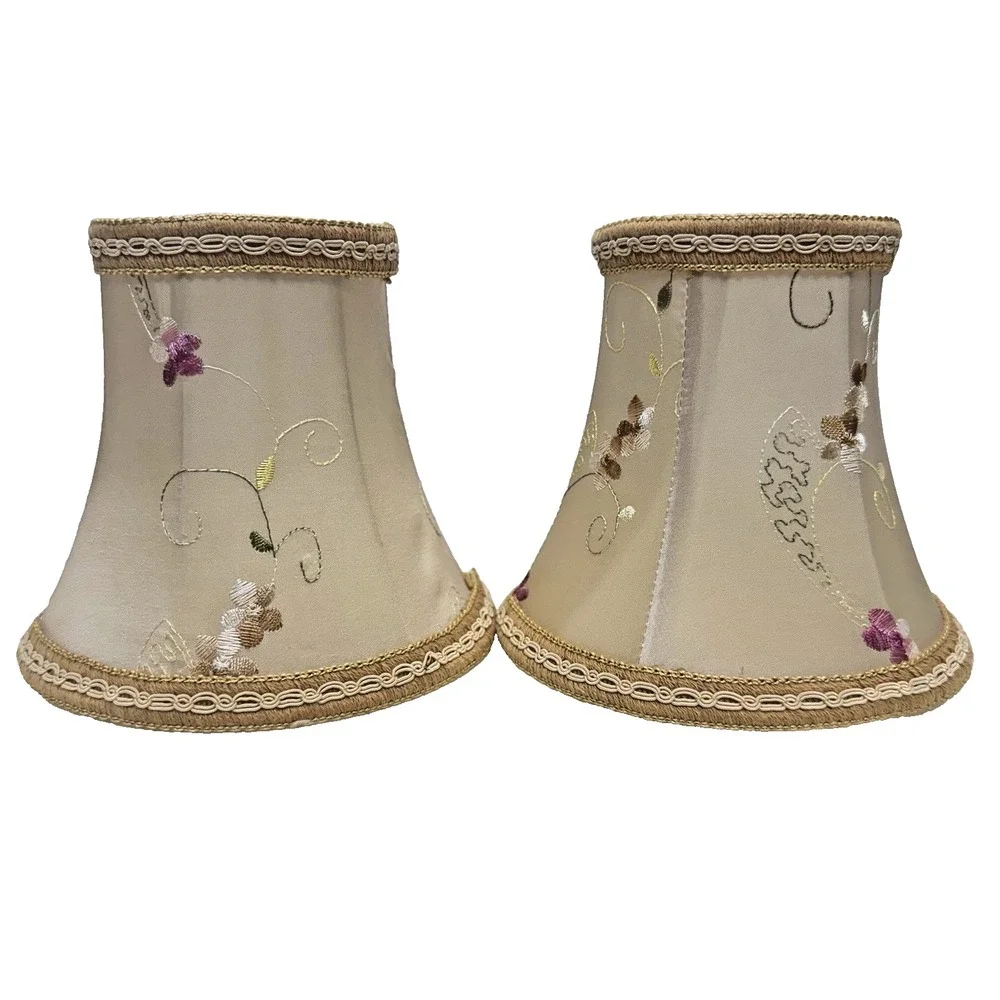 Set Of 5 Chandelier Floral Embroidered Chanting Lamp‎ Shades Cream Bell Shape